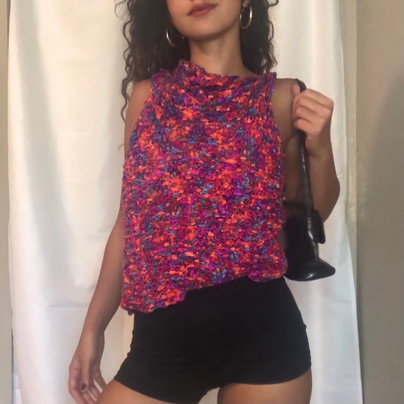 🖤 Funky Handmade Knit Jewel Tone High Neck Tank - Picture 4 of 4